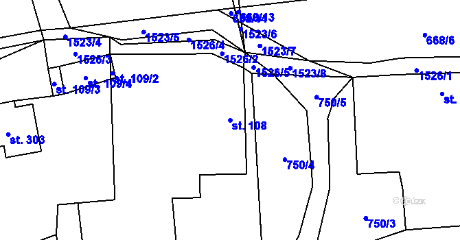 Parcela st. 108 v KÚ Brusnice, Katastrální mapa