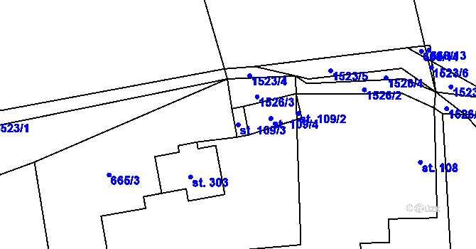 Parcela st. 109/3 v KÚ Brusnice, Katastrální mapa