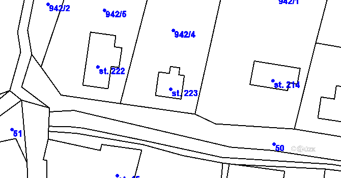 Parcela st. 223 v KÚ Brusnice, Katastrální mapa
