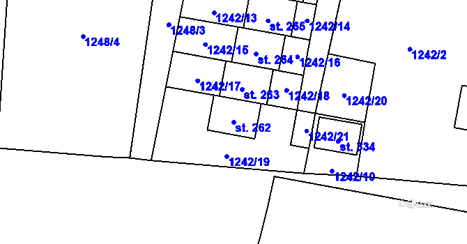 Parcela st. 262 v KÚ Brusnice, Katastrální mapa