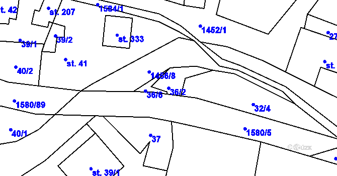 Parcela st. 36/2 v KÚ Brusnice, Katastrální mapa