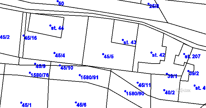 Parcela st. 45/5 v KÚ Brusnice, Katastrální mapa