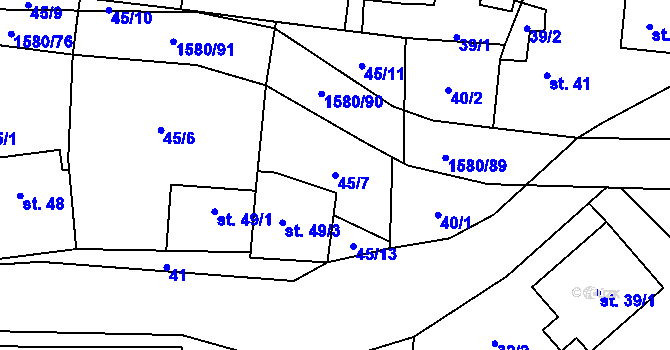 Parcela st. 45/7 v KÚ Brusnice, Katastrální mapa