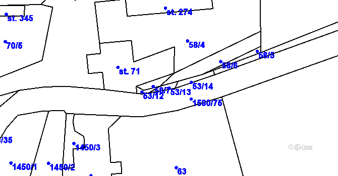 Parcela st. 53/13 v KÚ Brusnice, Katastrální mapa