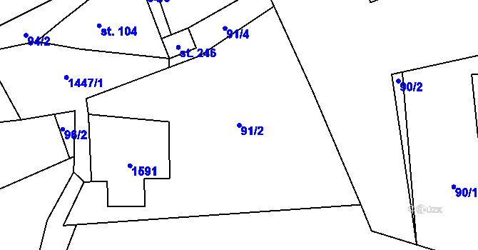 Parcela st. 91/2 v KÚ Brusnice, Katastrální mapa