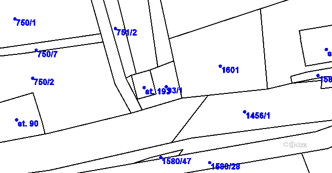 Parcela st. 93/1 v KÚ Brusnice, Katastrální mapa
