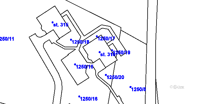 Parcela st. 316 v KÚ Brusnice, Katastrální mapa
