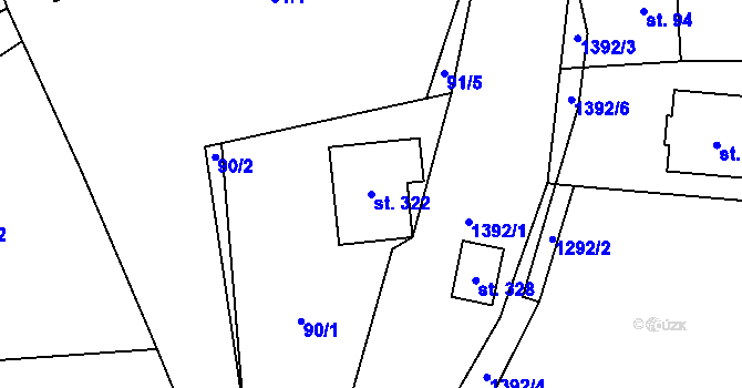 Parcela st. 322 v KÚ Brusnice, Katastrální mapa