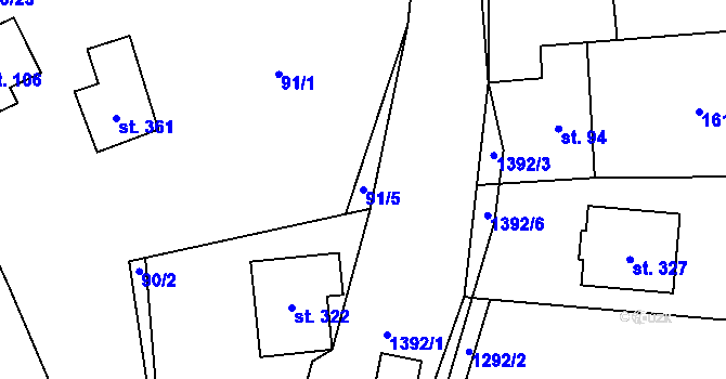 Parcela st. 91/5 v KÚ Brusnice, Katastrální mapa