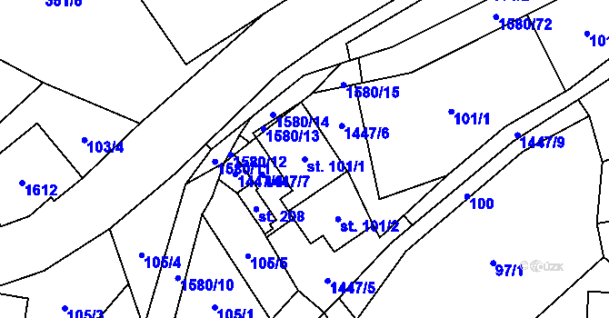 Parcela st. 101/1 v KÚ Brusnice, Katastrální mapa