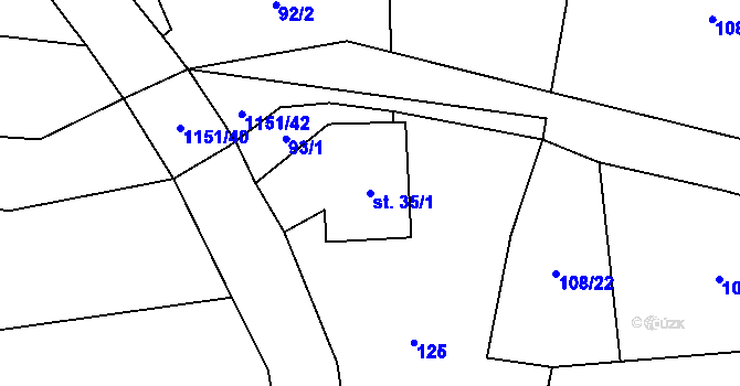 Parcela st. 35/1 v KÚ Kyje u Hajnice, Katastrální mapa