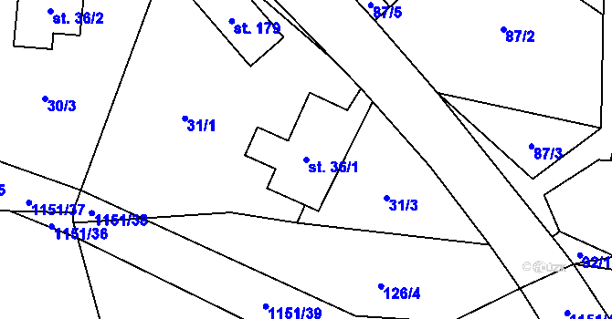 Parcela st. 36/1 v KÚ Kyje u Hajnice, Katastrální mapa