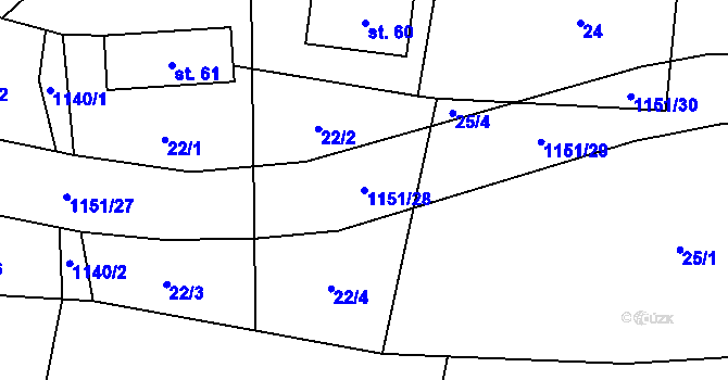 Parcela st. 1151/28 v KÚ Kyje u Hajnice, Katastrální mapa