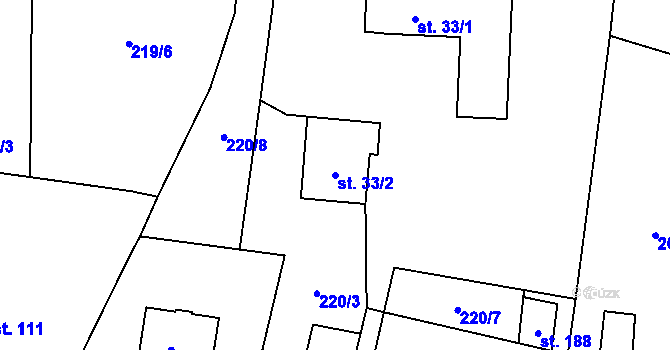 Parcela st. 33/2 v KÚ Hájov, Katastrální mapa
