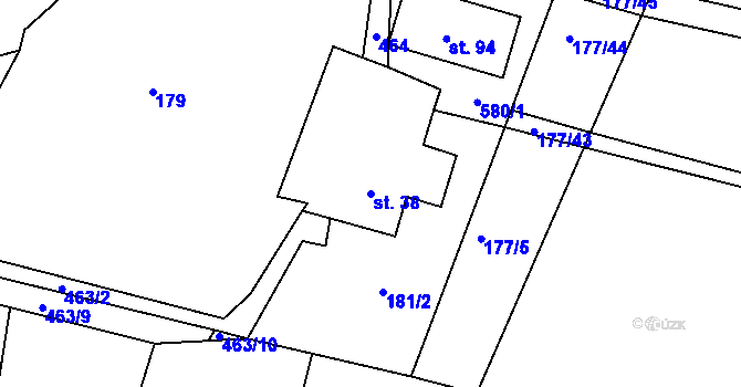 Parcela st. 38 v KÚ Hájov, Katastrální mapa