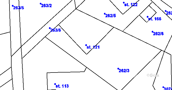 Parcela st. 121 v KÚ Hájov, Katastrální mapa
