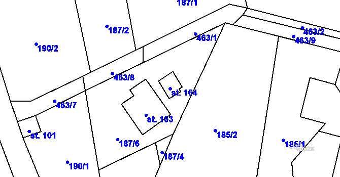 Parcela st. 164 v KÚ Hájov, Katastrální mapa