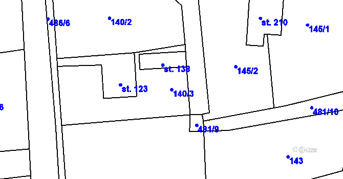 Parcela st. 140/3 v KÚ Hájov, Katastrální mapa