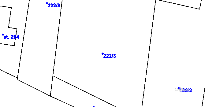 Parcela st. 222/3 v KÚ Hájov, Katastrální mapa