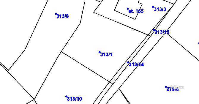 Parcela st. 313/1 v KÚ Hájov, Katastrální mapa