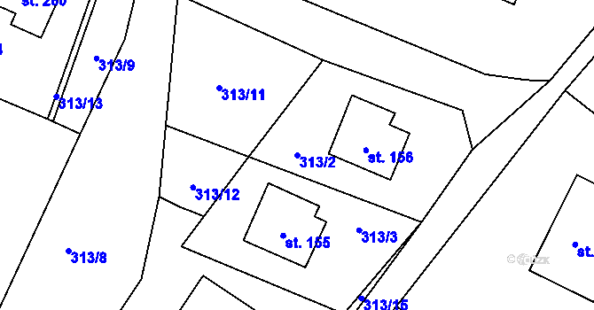 Parcela st. 313/2 v KÚ Hájov, Katastrální mapa