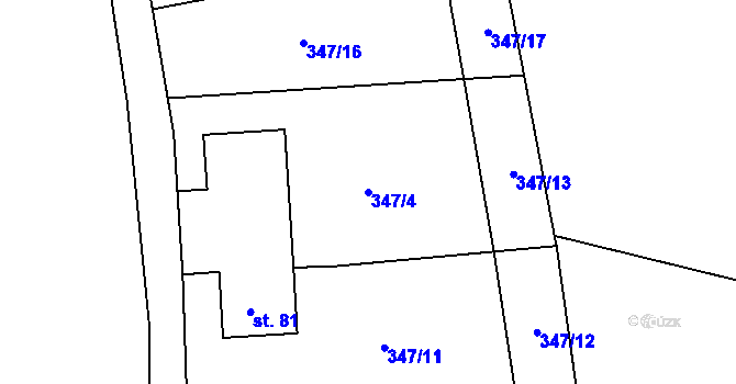 Parcela st. 347/4 v KÚ Hájov, Katastrální mapa