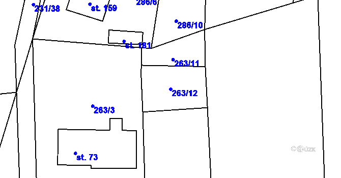 Parcela st. 263/12 v KÚ Hájov, Katastrální mapa
