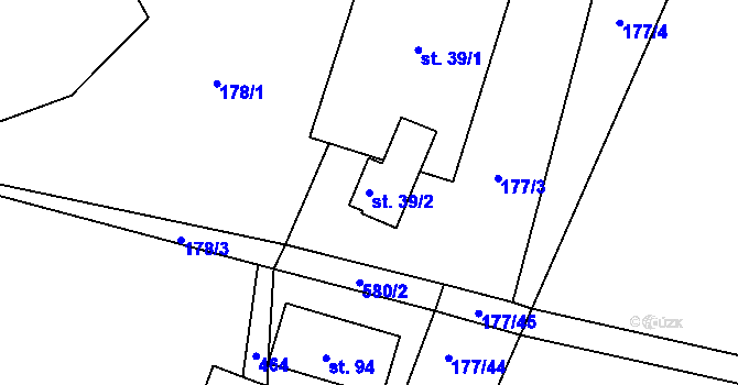 Parcela st. 39/2 v KÚ Hájov, Katastrální mapa