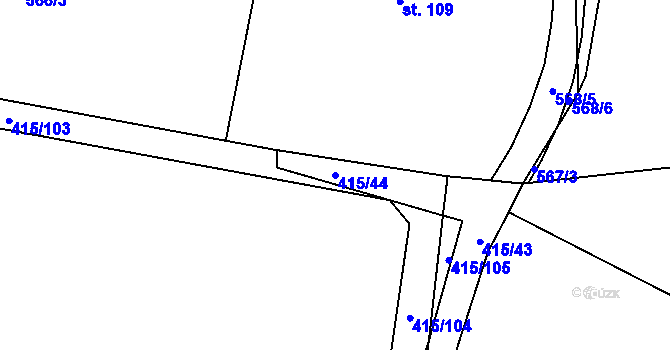 Parcela st. 415/44 v KÚ Hájov, Katastrální mapa
