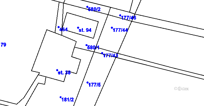 Parcela st. 177/43 v KÚ Hájov, Katastrální mapa