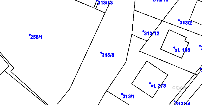 Parcela st. 313/8 v KÚ Hájov, Katastrální mapa