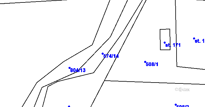 Parcela st. 574/14 v KÚ Hájov, Katastrální mapa