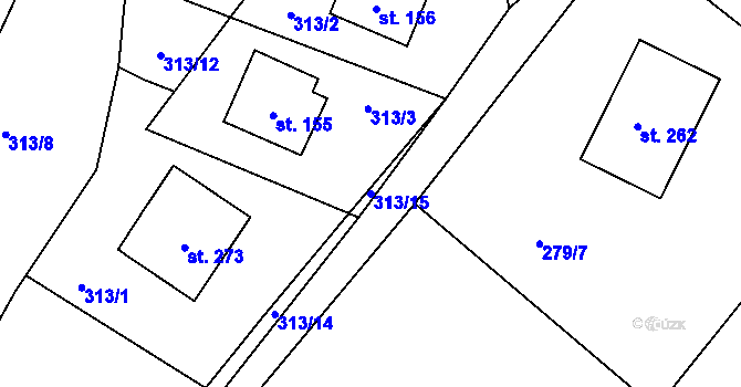 Parcela st. 313/15 v KÚ Hájov, Katastrální mapa