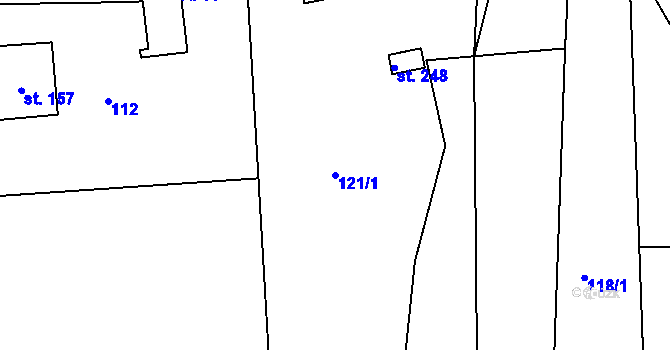 Parcela st. 121/1 v KÚ Hájov, Katastrální mapa