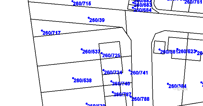 Parcela st. 260/725 v KÚ Haklovy Dvory, Katastrální mapa