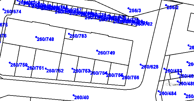 Parcela st. 260/749 v KÚ Haklovy Dvory, Katastrální mapa