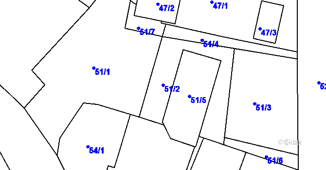 Parcela st. 51/2 v KÚ Haklovy Dvory, Katastrální mapa