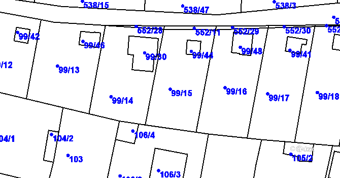 Parcela st. 99/15 v KÚ Haklovy Dvory, Katastrální mapa