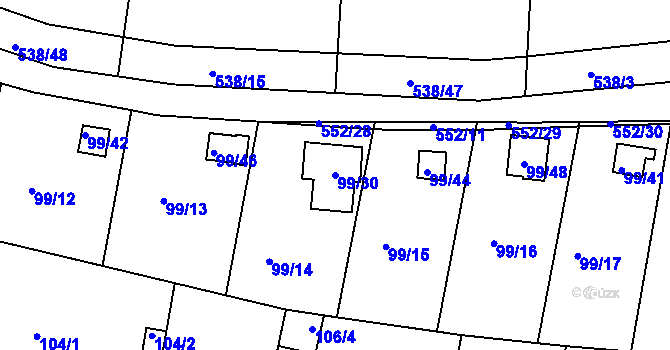 Parcela st. 99/30 v KÚ Haklovy Dvory, Katastrální mapa
