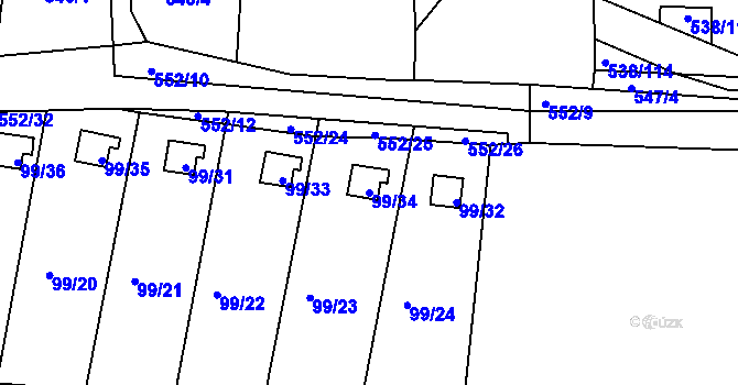Parcela st. 99/34 v KÚ Haklovy Dvory, Katastrální mapa