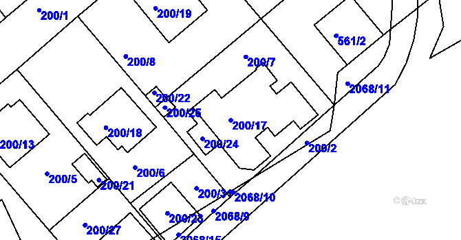 Parcela st. 200/17 v KÚ Haklovy Dvory, Katastrální mapa
