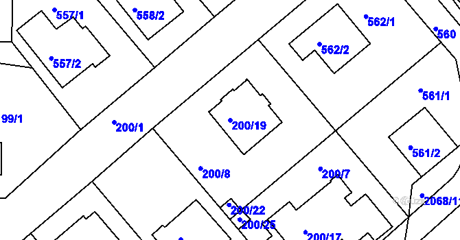 Parcela st. 200/19 v KÚ Haklovy Dvory, Katastrální mapa