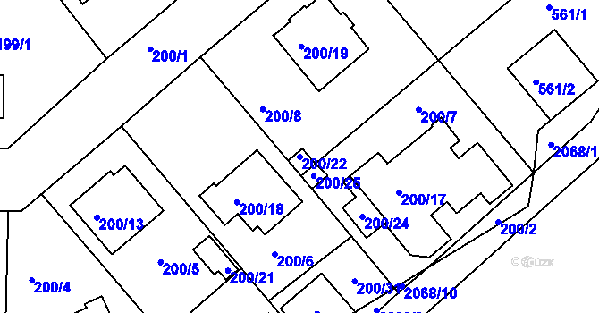 Parcela st. 200/22 v KÚ Haklovy Dvory, Katastrální mapa