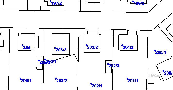 Parcela st. 202/2 v KÚ Haklovy Dvory, Katastrální mapa