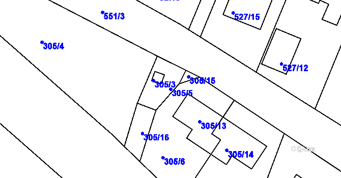 Parcela st. 305/5 v KÚ Haklovy Dvory, Katastrální mapa