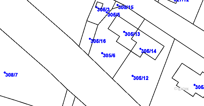 Parcela st. 305/6 v KÚ Haklovy Dvory, Katastrální mapa
