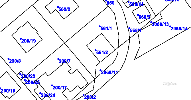 Parcela st. 561/2 v KÚ Haklovy Dvory, Katastrální mapa