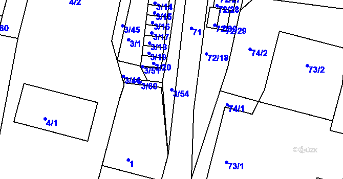 Parcela st. 3/54 v KÚ Haklovy Dvory, Katastrální mapa