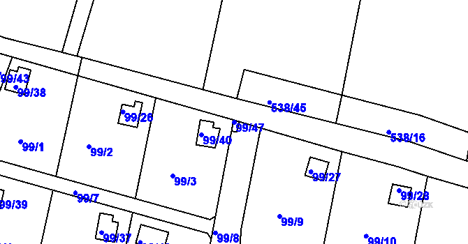 Parcela st. 99/47 v KÚ Haklovy Dvory, Katastrální mapa