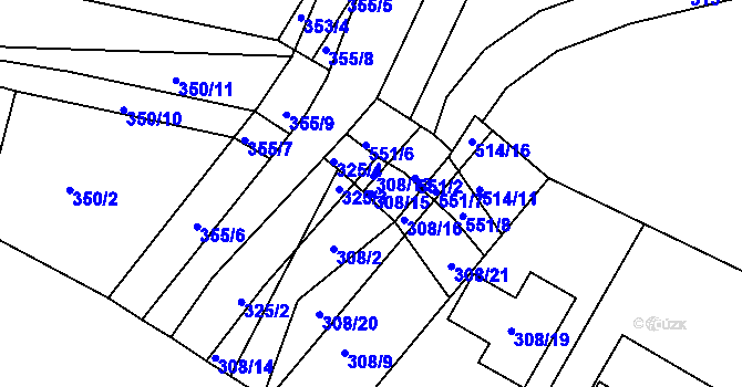 Parcela st. 308/15 v KÚ Haklovy Dvory, Katastrální mapa